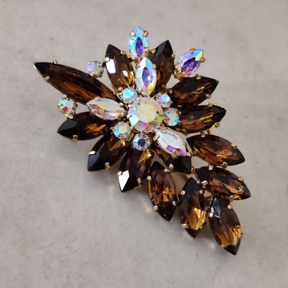 Vintage 60s Amber Glass Crystal Brooch - Picture 15 of 15